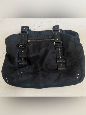 Gap Vintage Black Nylon Shoulder Bag Zip Closure Leather Accents
